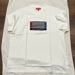 Supreme White Tee with Red and Blue Patch. Size 2XL